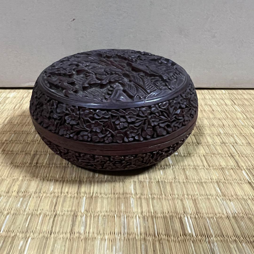 中国美術 堆朱 楼閣紋 サイズ　約　高さ6ｃｍ 幅 13ｃｍ