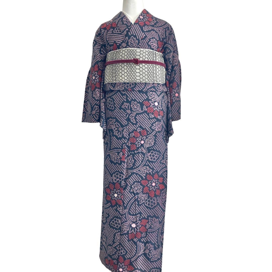 ★みっこ ★™️91/33 身丈160 濃グレー ピンク 有松絞り 絞り浴衣