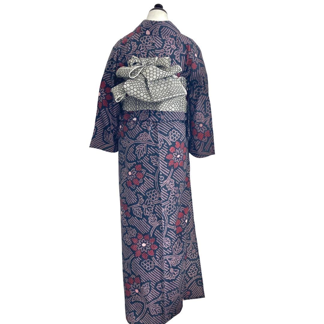 ★みっこ ★™️91/33 身丈160 濃グレー ピンク 有松絞り 絞り浴衣