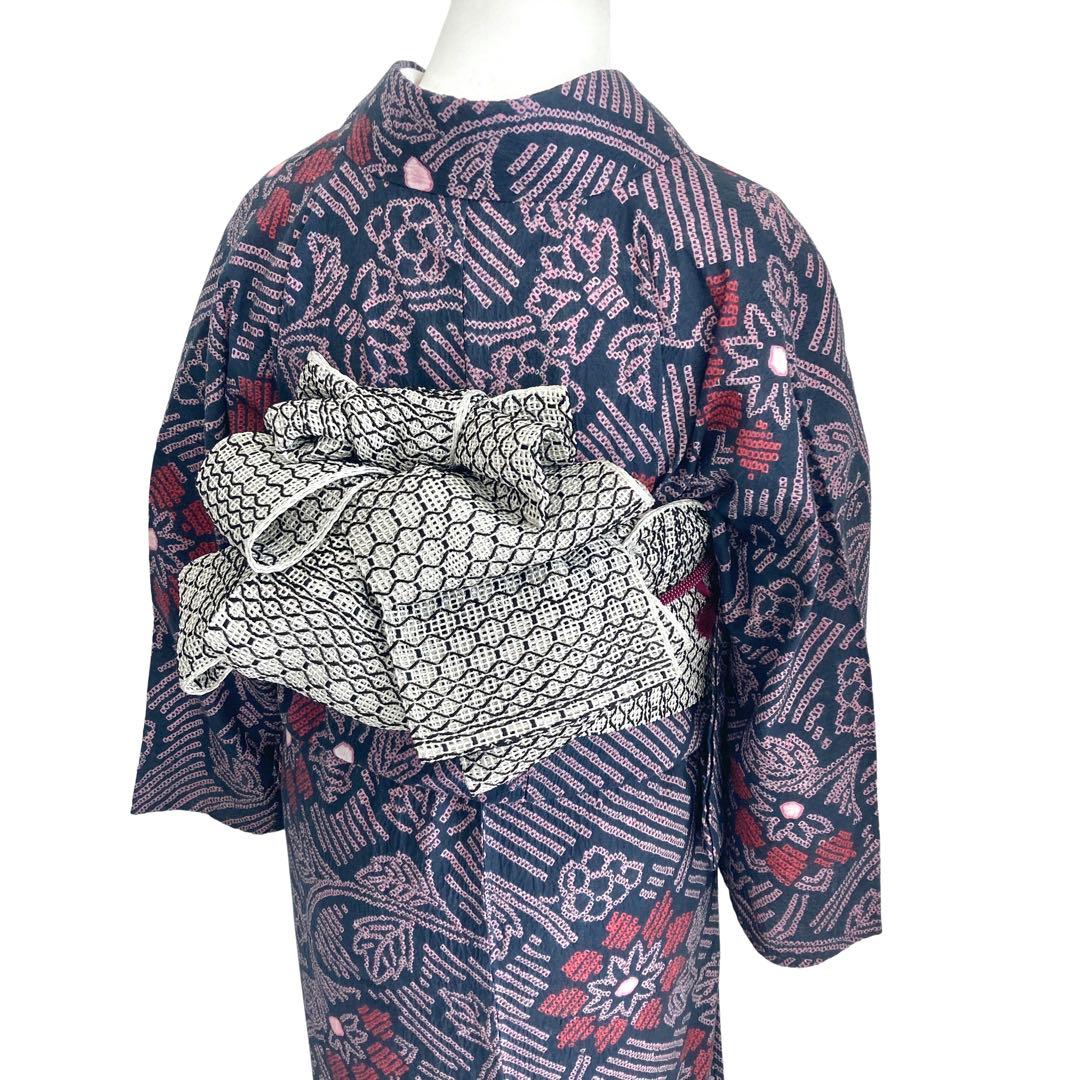 ★みっこ ★™️91/33 身丈160 濃グレー ピンク 有松絞り 絞り浴衣