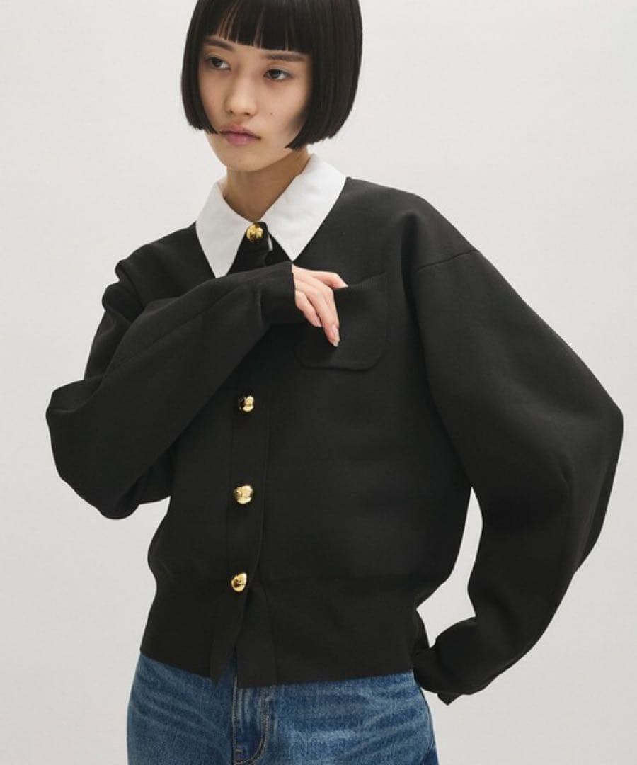 アダムエロペ 【WEB限定】・【サステナブル】カラー付きカーディガン