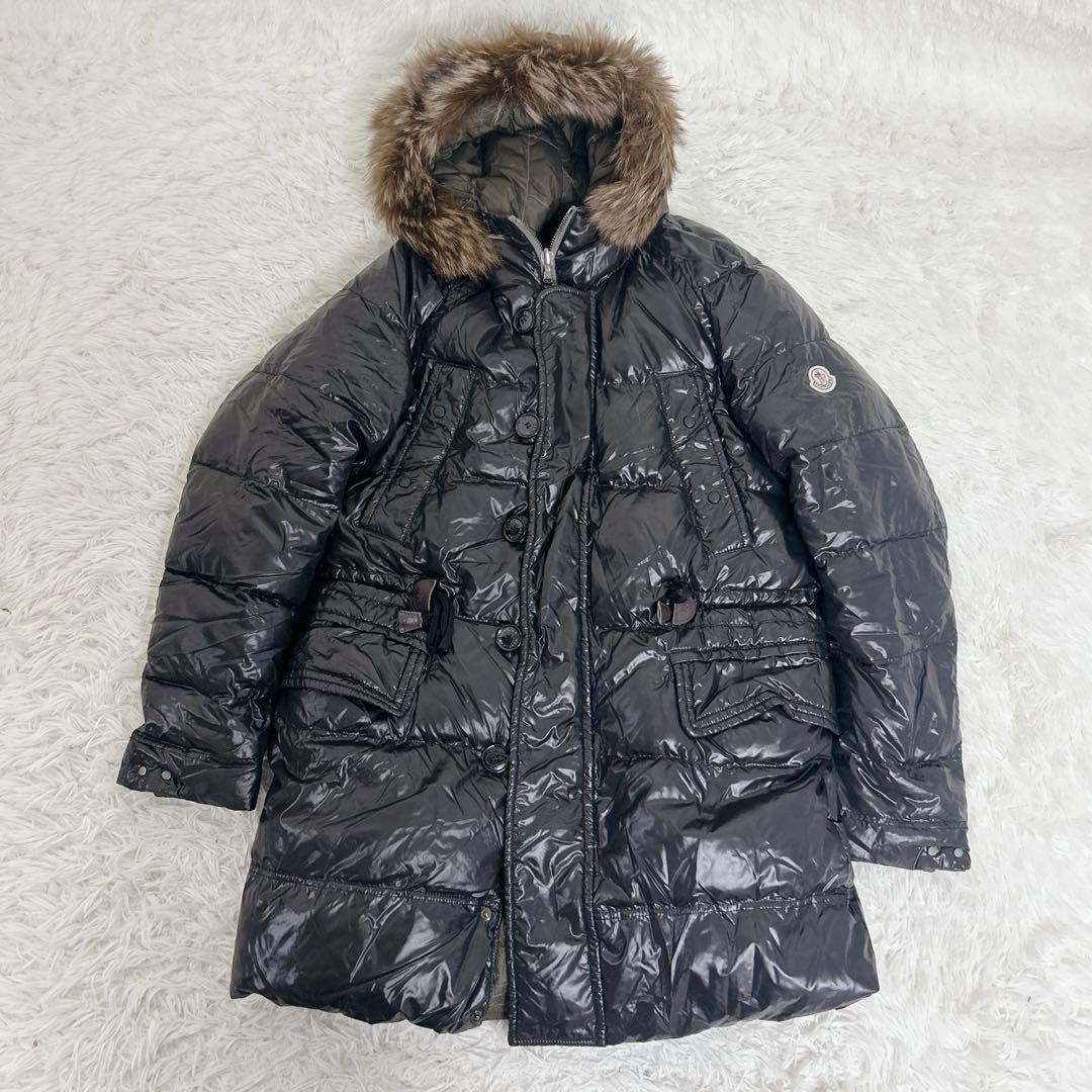 【美品】モンクレール アンドレ リバーシブルダウンコート ブラック　ファー　L