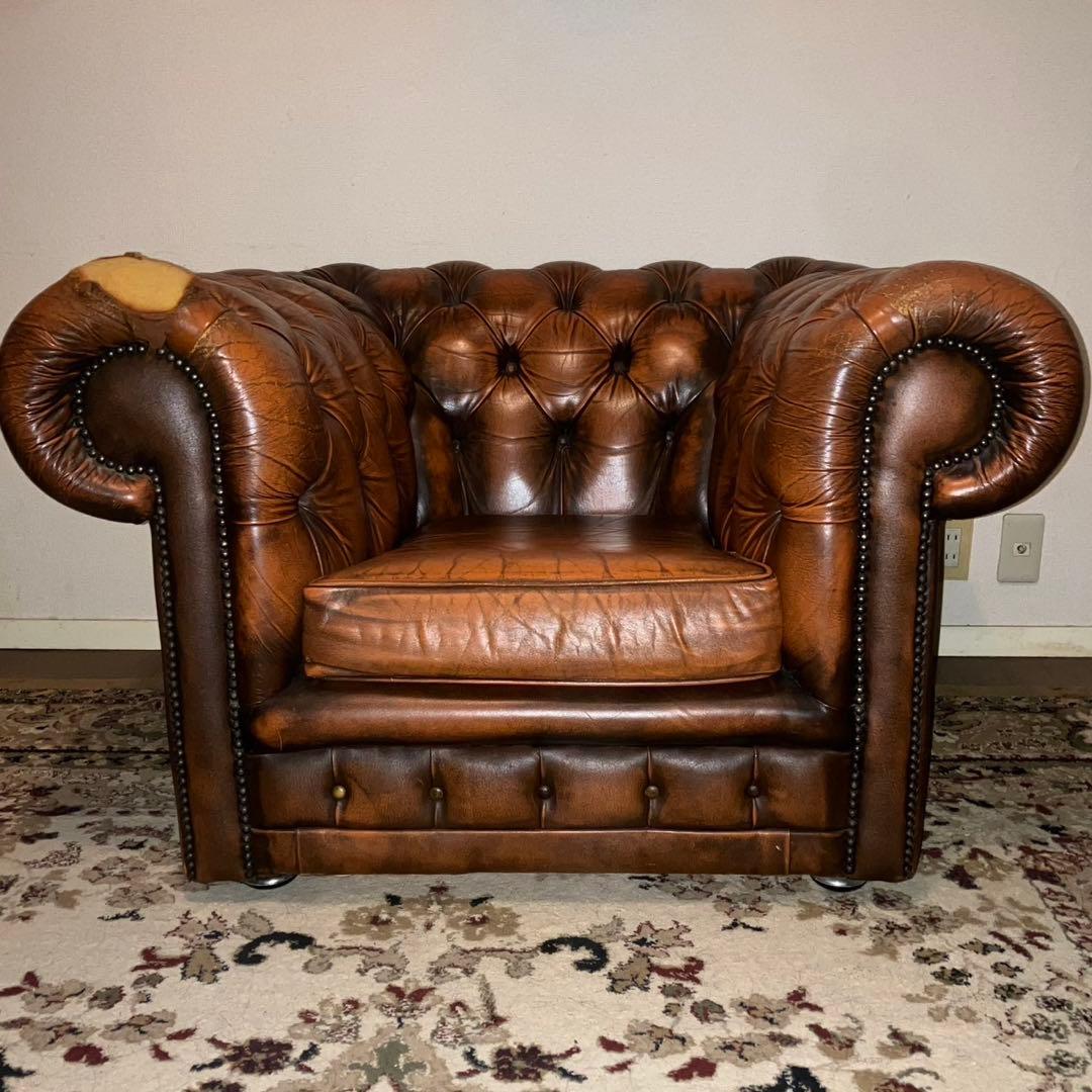チェスターフィールド本革ソファ1人掛け英国調アンティーク