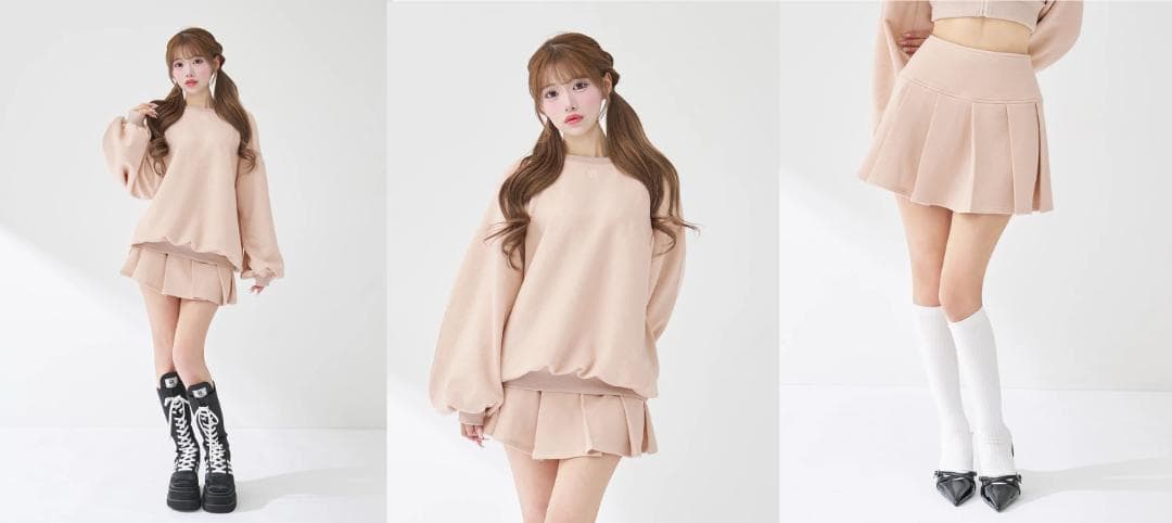 ダーリッチ darich カラーラメスウェットプリーツミニスカート ピンク FL