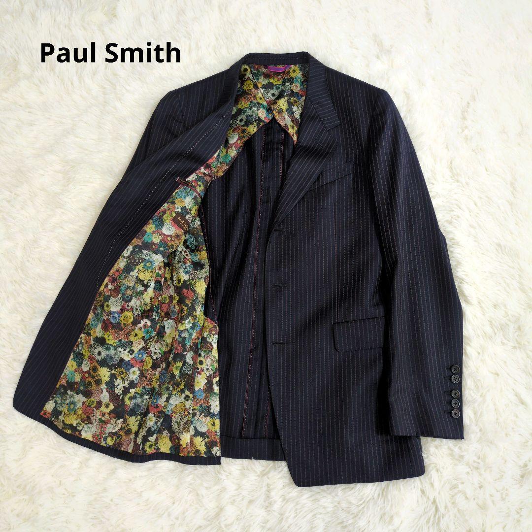 ポールスミス　コレクション　ジャケット　花柄　英国　ストライプ　ネイビー