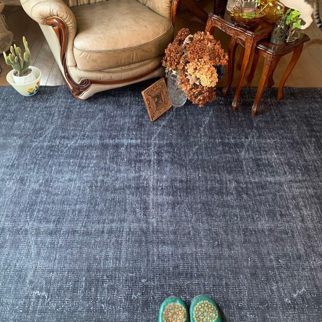 Mom　大判　トルコヴィンテージラグ　ネイビーブラック245×147