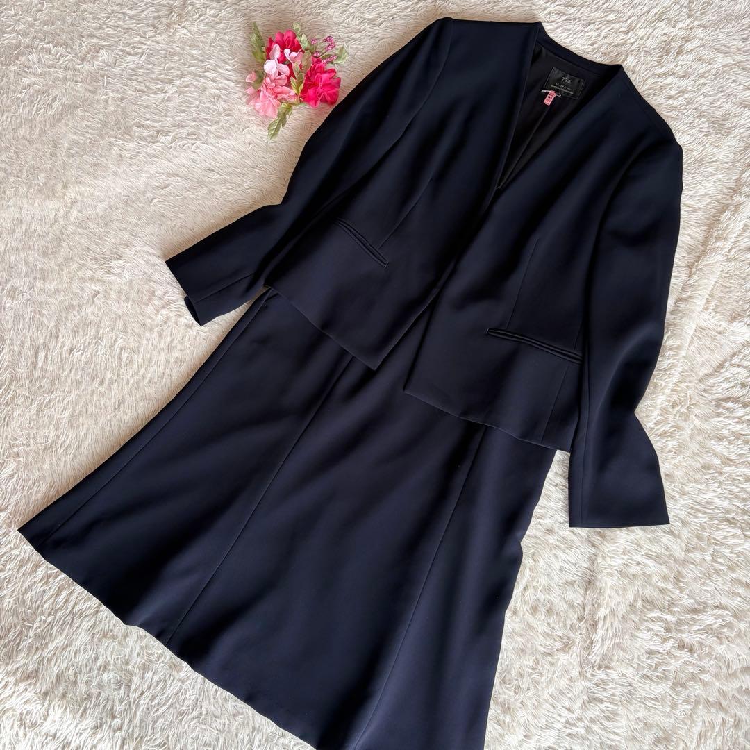 【美品】23区　ノーカラー　セットアップスーツ　希少サイズ　4L