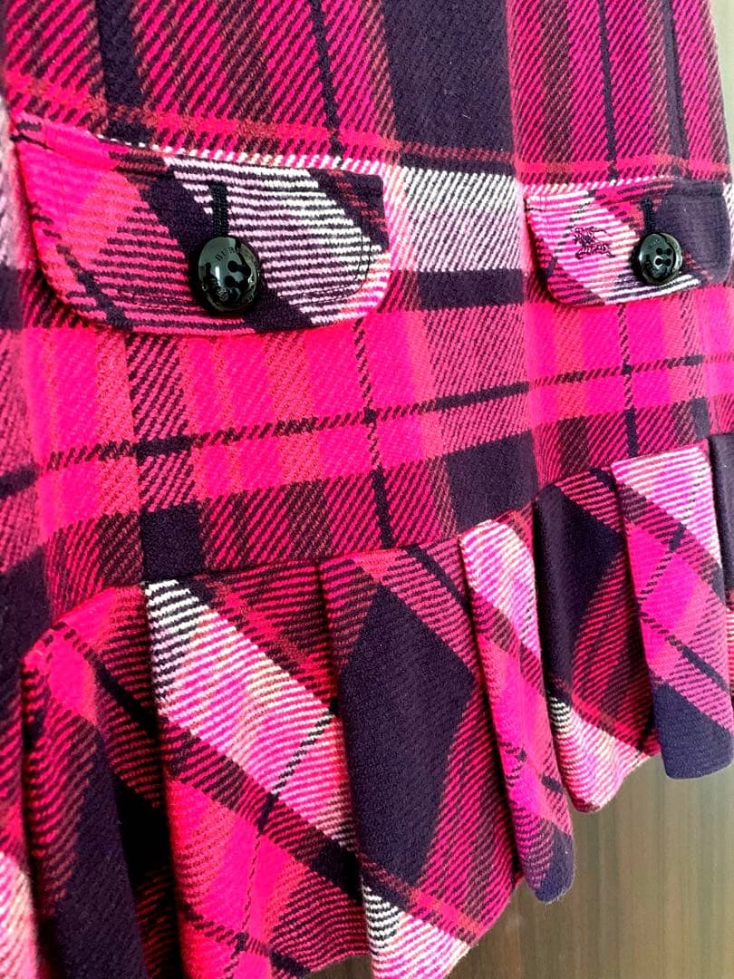 【美品】BURBERRYピンク系ウールチェック ノースリーブミニワンピース 38