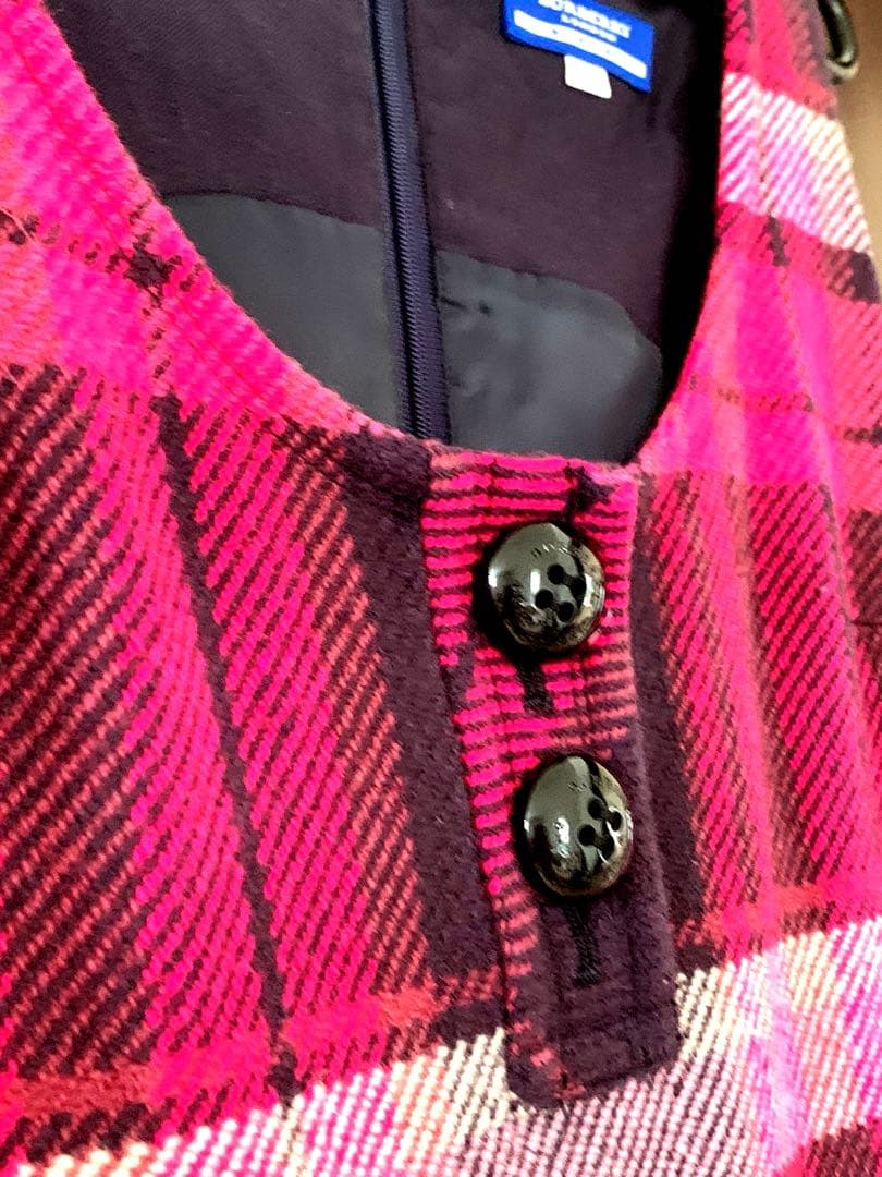 【美品】BURBERRYピンク系ウールチェック ノースリーブミニワンピース 38
