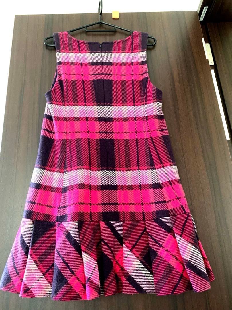 【美品】BURBERRYピンク系ウールチェック ノースリーブミニワンピース 38