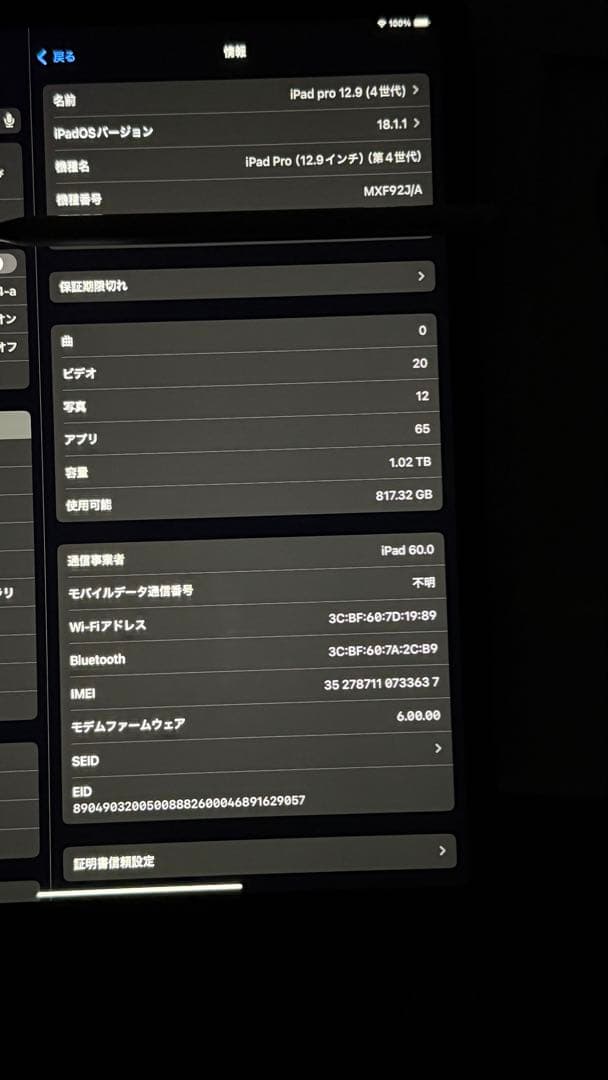 美品12.9インチ iPad Pro 1TB 第4世代 SIMフリー おまけ付