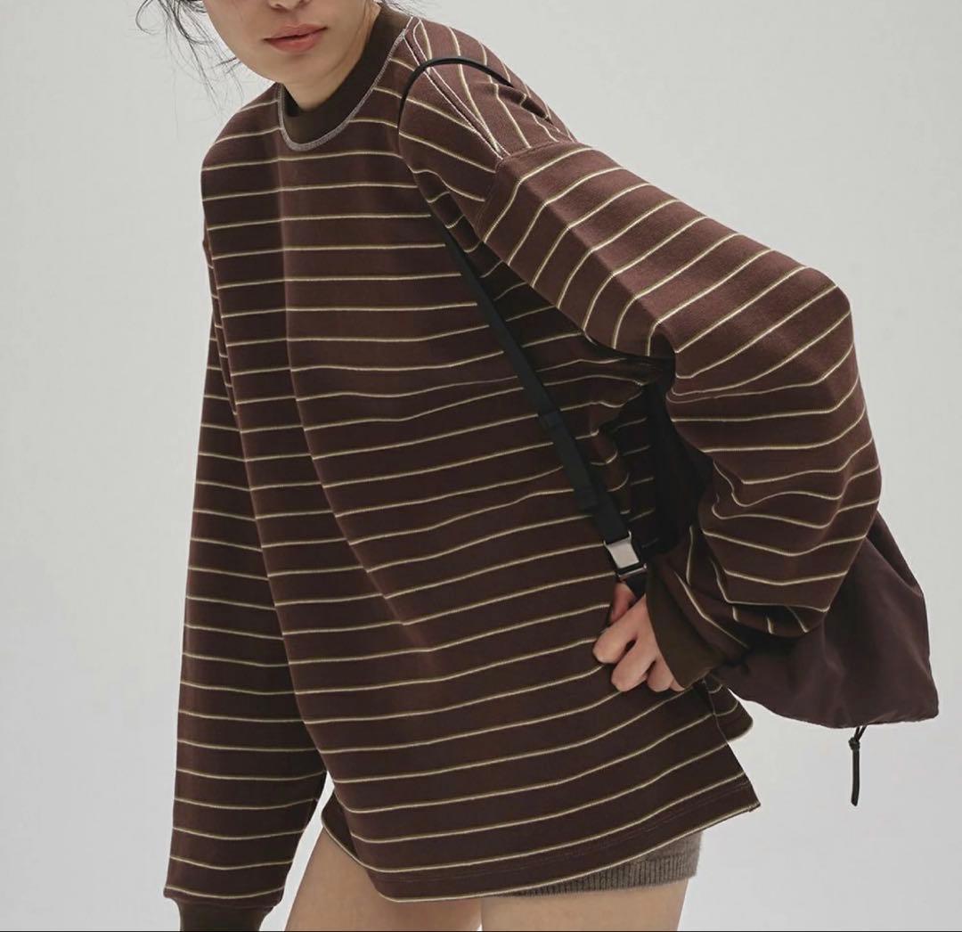 タグ付き TODAYFUL Border Long T-shirts チョコ