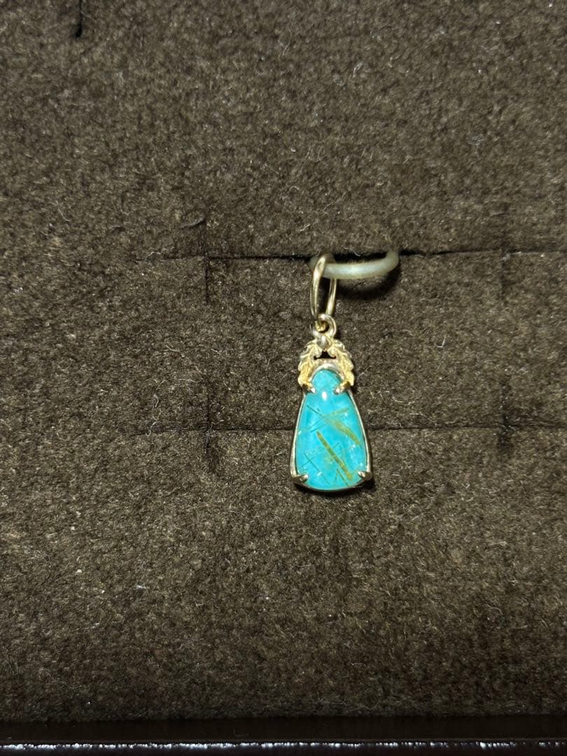 アガット　ネックレスチャーム　K10 ターコイズ　ルチルクォーツ