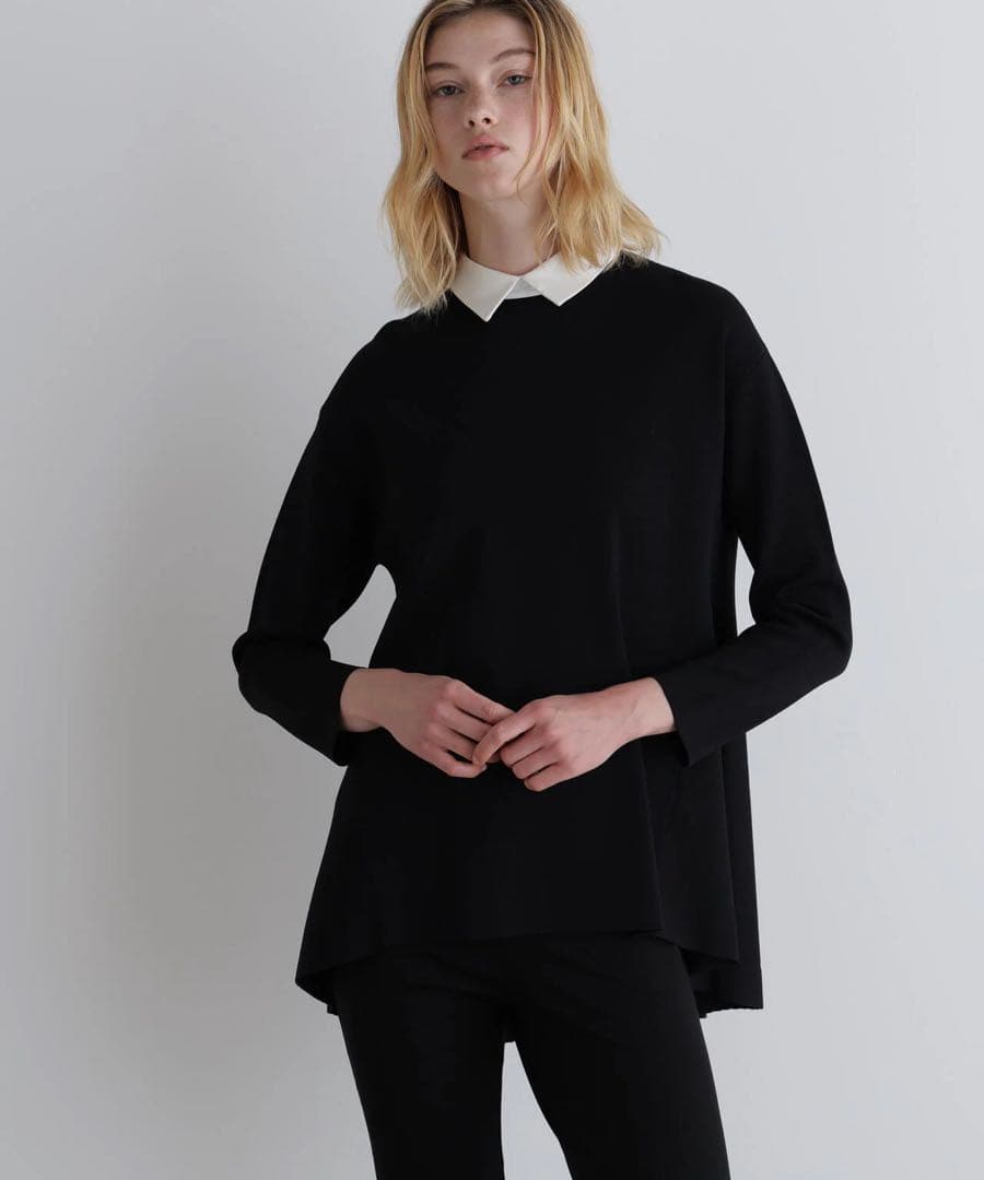 LE PHIL新品⭐️襟付きフレアニットチュニックニットポロシャツラガーシャツ