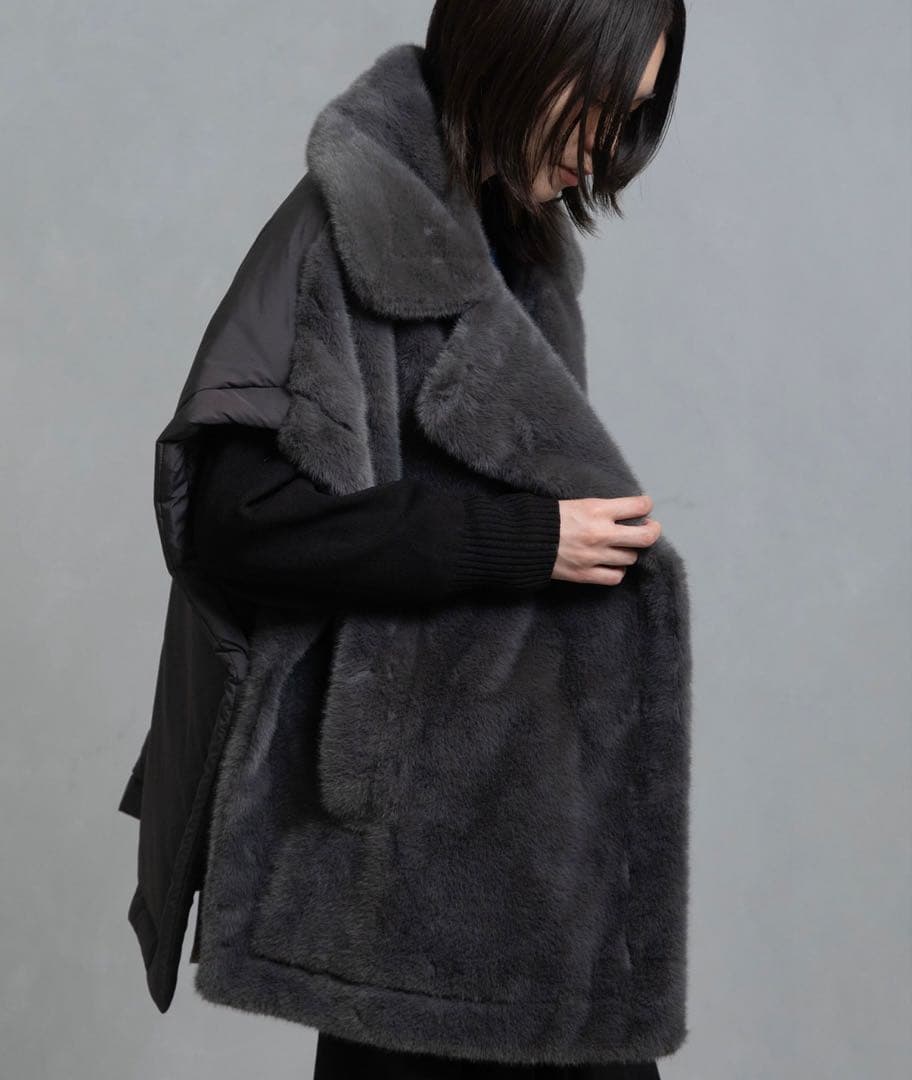 最終値下げ！✨超美品✨タグ付マルシャルテル フェイクファーベスト2 グレー