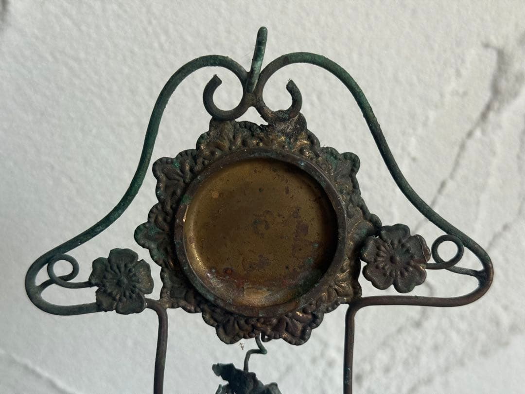 フランスアンティーク オブジェ　ガラスとワイヤーワークのキャンドルホルダー