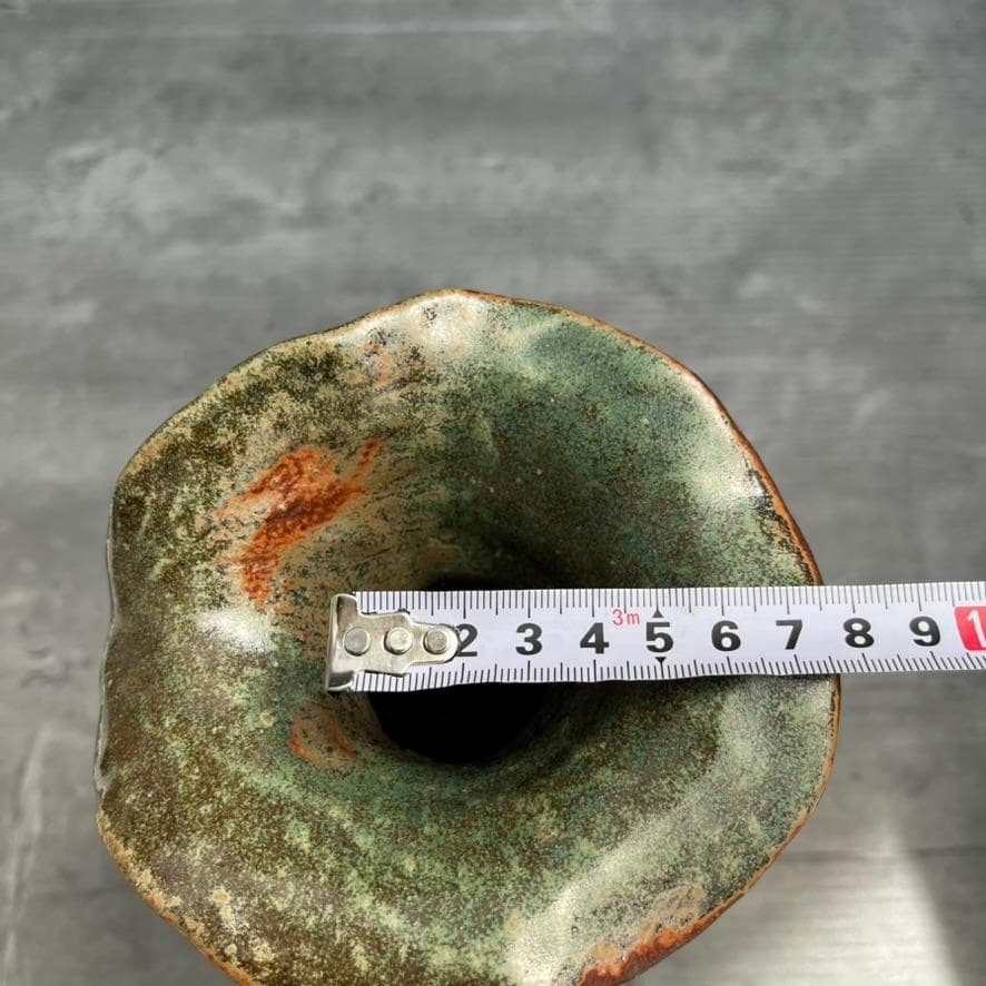 【備前焼】矢部篤郎 1点モノ 希少 花瓶 一輪挿しオレンジ 緑 陶芸品 陶器