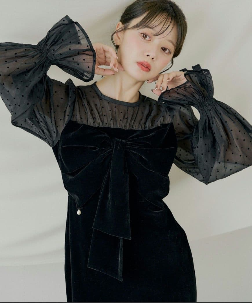 【SALON by Chico】配色シアーリボンベロアワンピース/オケージョン