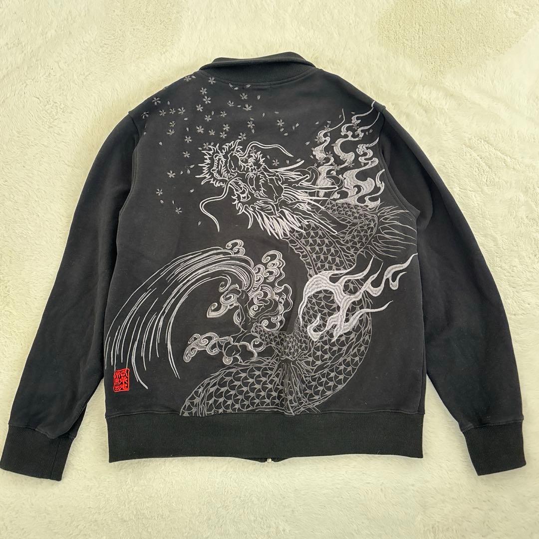 絡繰魂 224068 昇天龍×桜吹雪 刺繍 ジップアップ ジャージ スウェットL