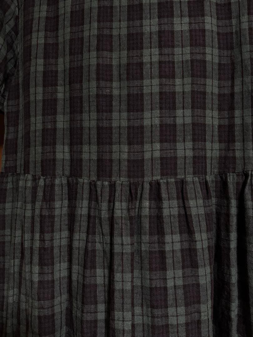 【新品未使用タグ付き】bulle de savon 緑紺チェック半袖ワンピース