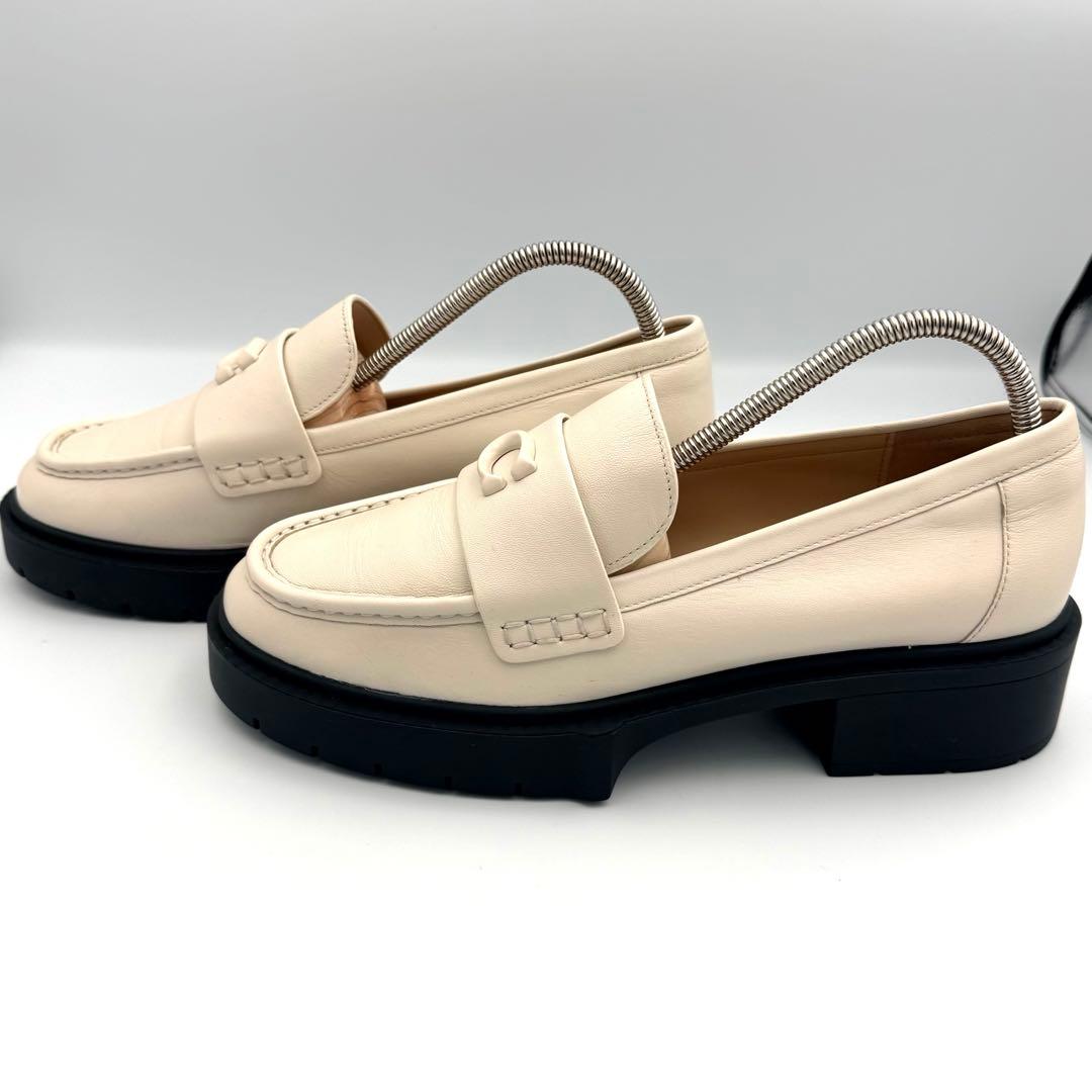 【極上品】COACH 厚底ローファー ホワイト レザー かわいい カジュアル系