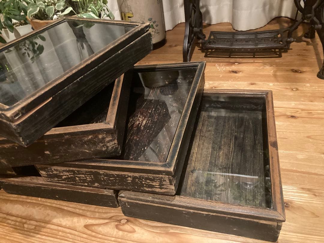 【まとめ買い歓迎】アンティーク　古い木製ガラスケース　お菓子ケース　収納箱　1台