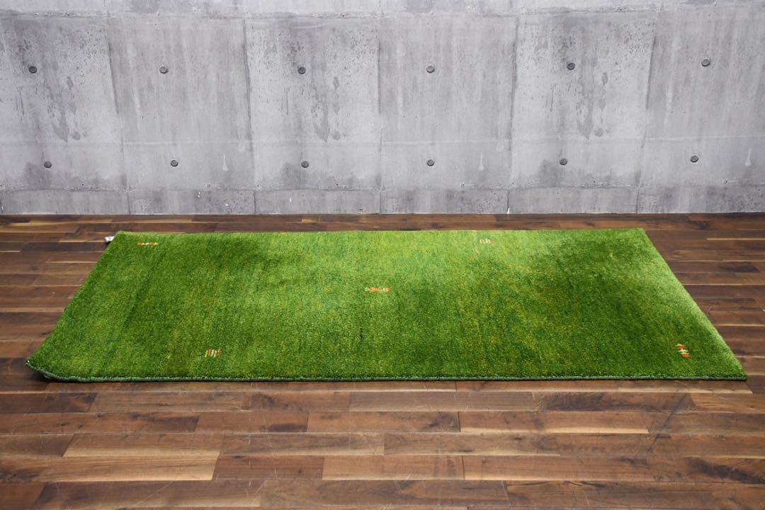 EFK115 展示品 ギャッベ 手織り ウール100% グリーン ラグ 絨毯