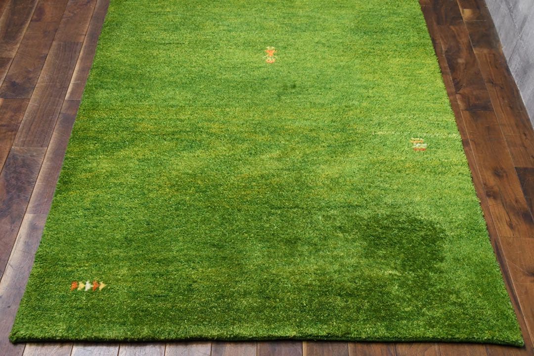 EFK115 展示品 ギャッベ 手織り ウール100% グリーン ラグ 絨毯