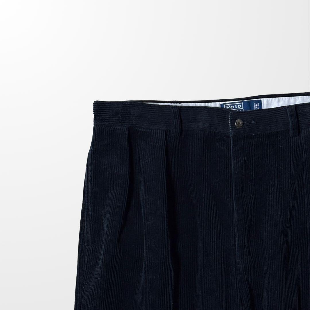ラルフローレン ANDREW 黒 コーデュロイ パンツ 38 ツータック　古着