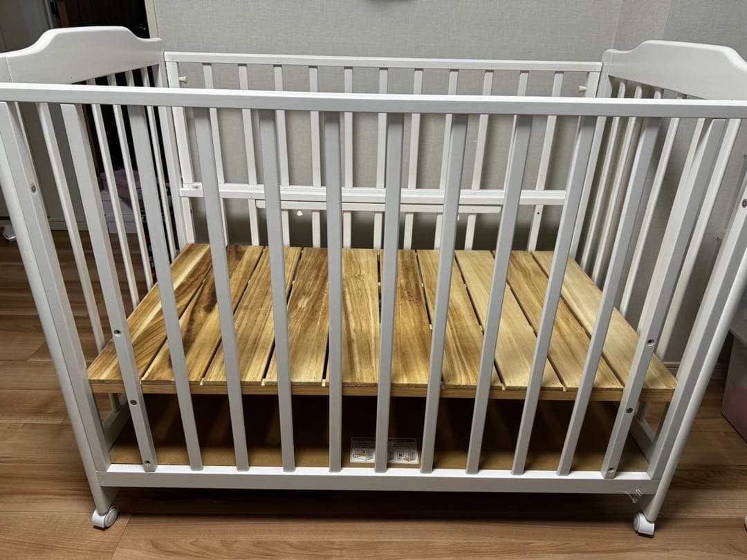 KATOJI ベビーベッド ハイタイプ　123 床板ふのこ　ホワイト 木製