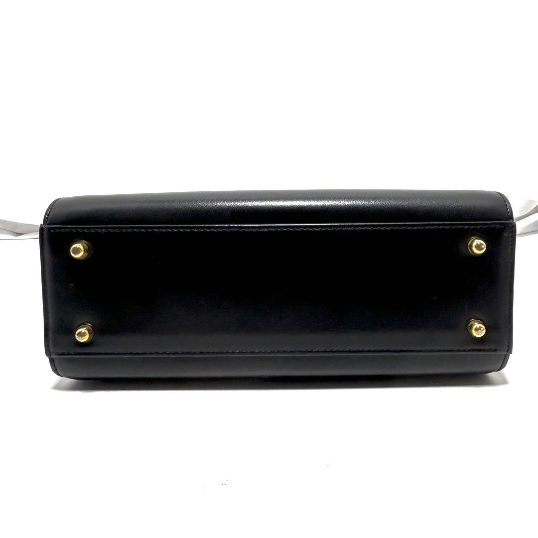 美品 ハナエモリ 2way フォーマルバッグ 黒 リボン レザー ハンドバッグ