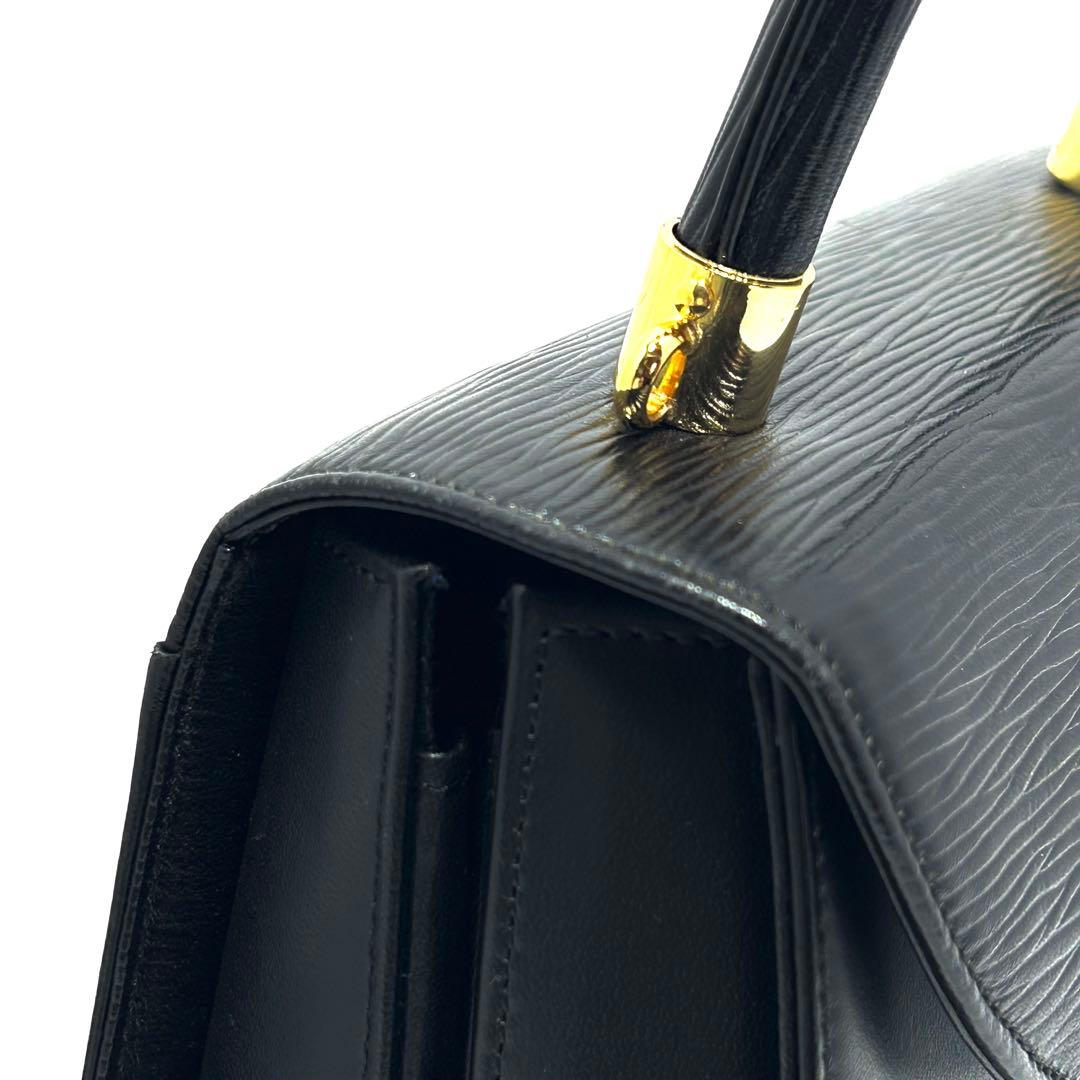 美品 ハナエモリ 2way フォーマルバッグ 黒 リボン レザー ハンドバッグ