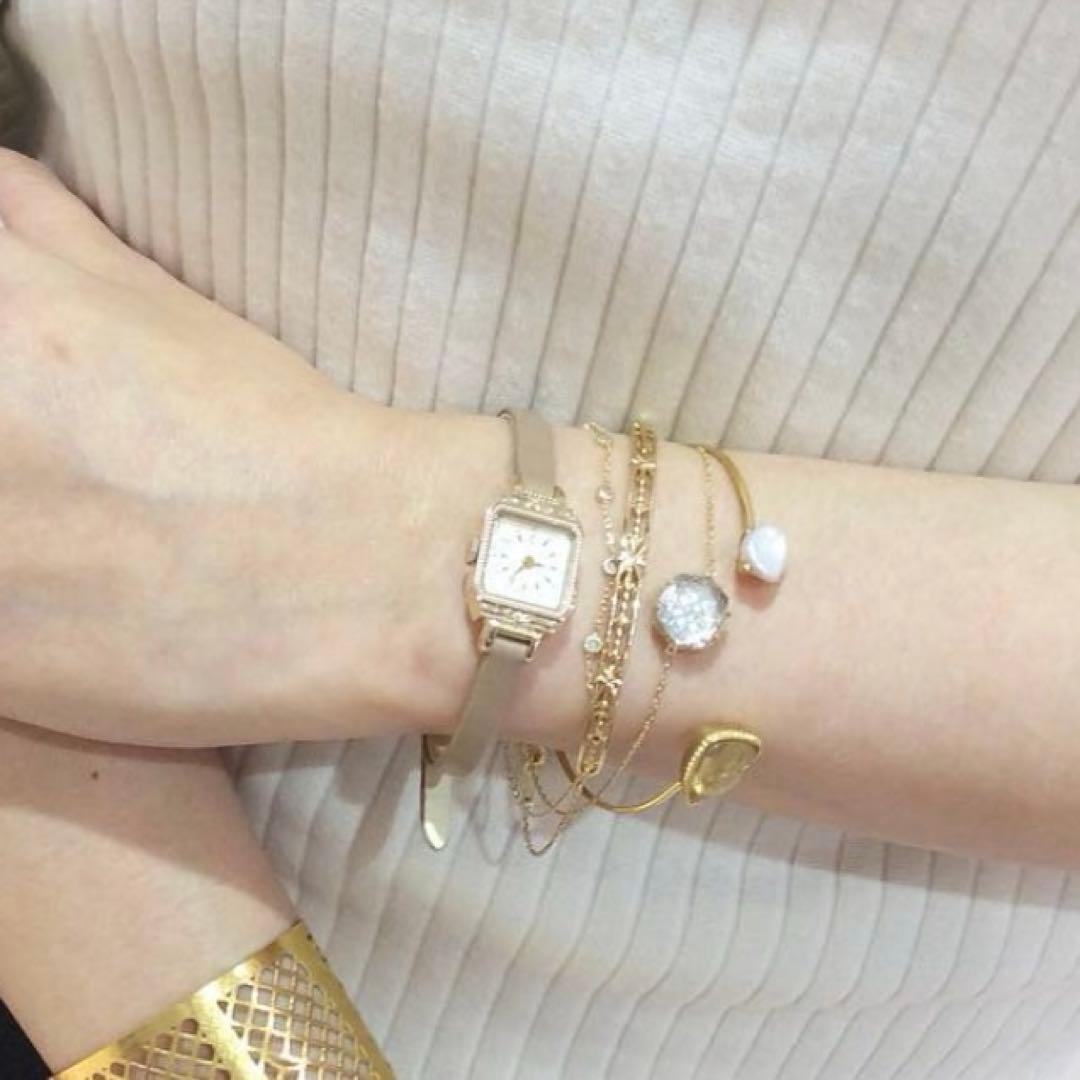 ageteグリーンルチルクォーツ×パール バングル＊巾着付き