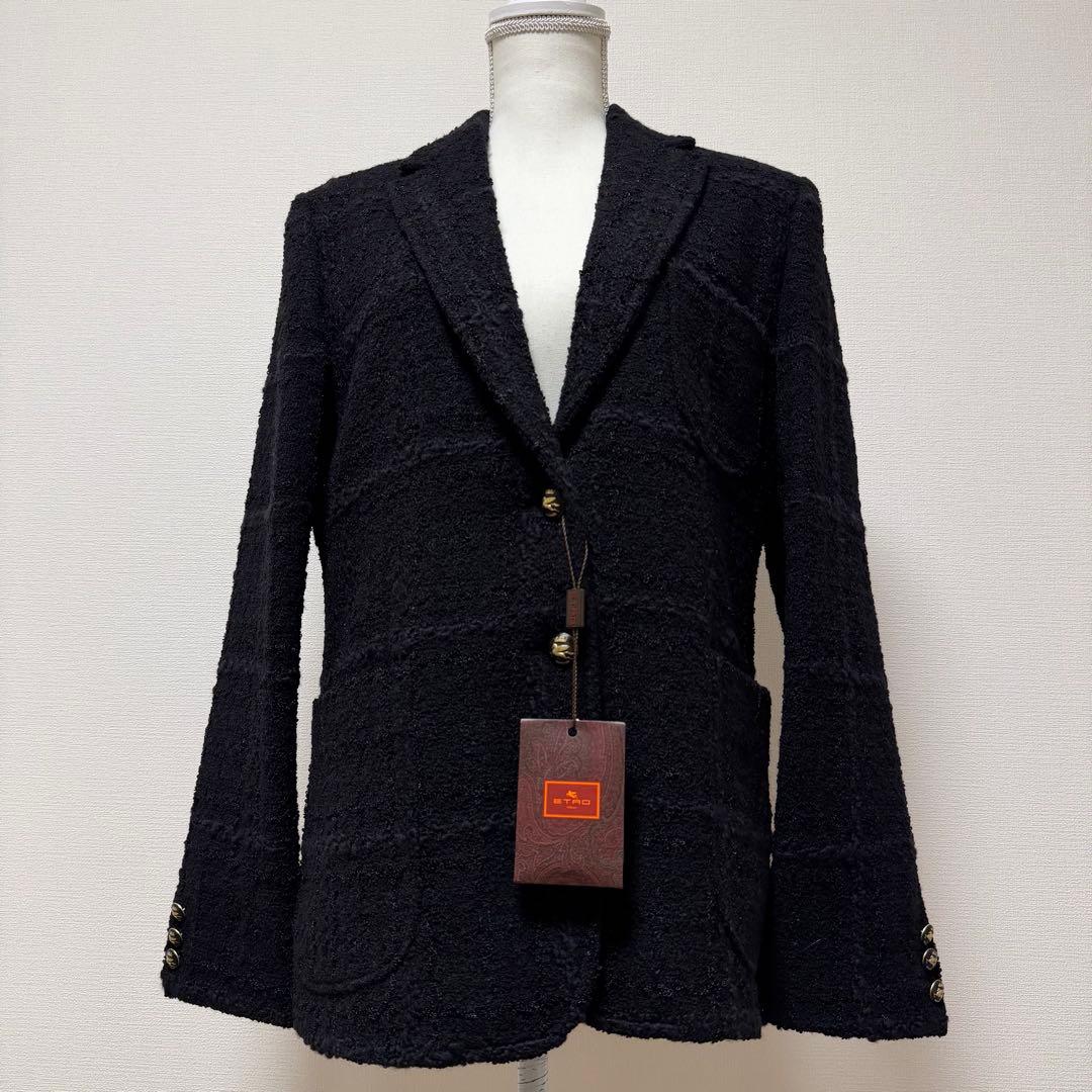 エトロ　ツイードテーラードジャケット　裏地ペイズリー　ロゴボタン　3L　タグ付き