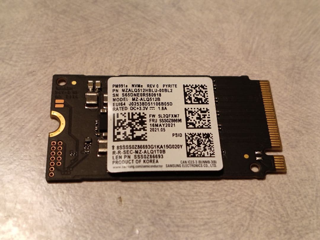 内蔵型SSD SAMSUNG 512GB NVMe M.2 2242_98%_918