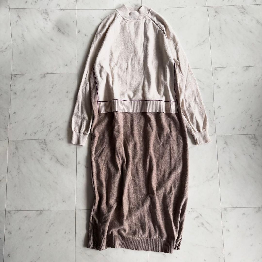 PS ポールスミス　洗える　長袖ニットワンピース　コットンウール　ドッキング