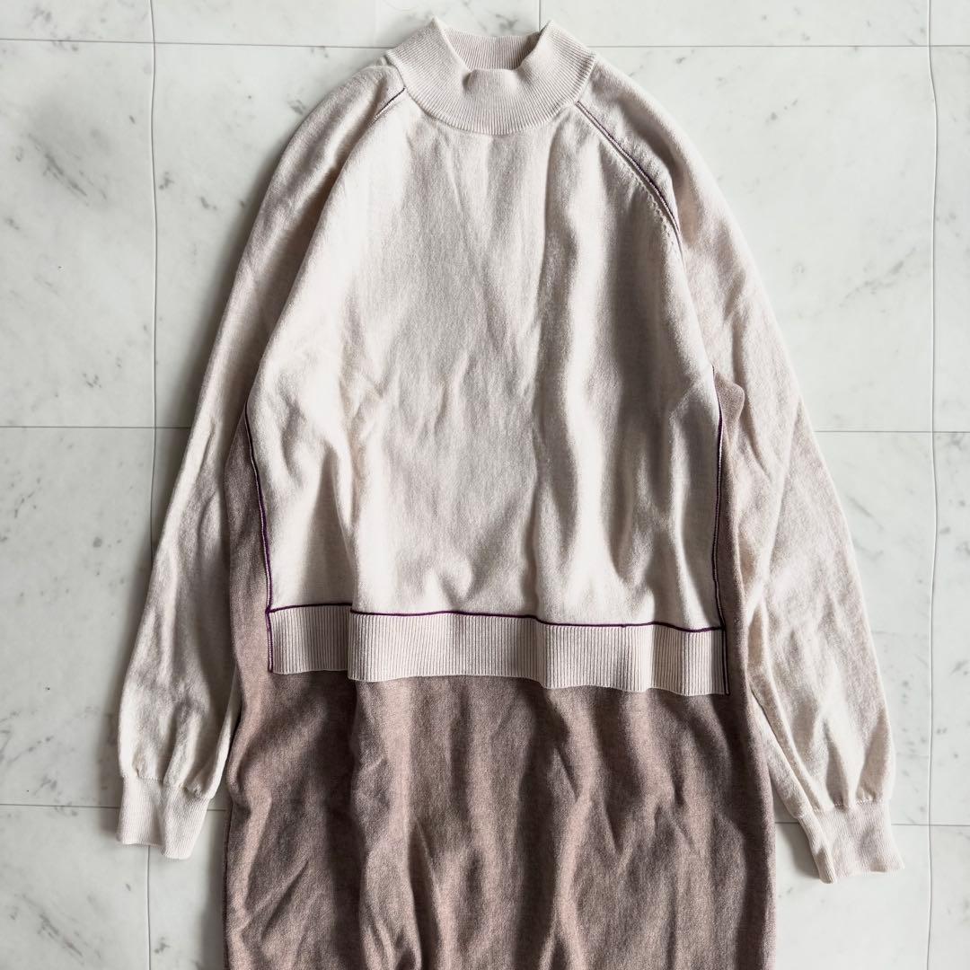 PS ポールスミス　洗える　長袖ニットワンピース　コットンウール　ドッキング