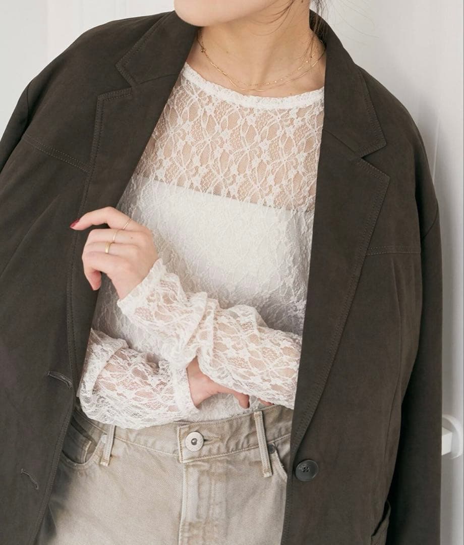 【新品】Spick and Span ストレッチレースクルーネックプルオーバー