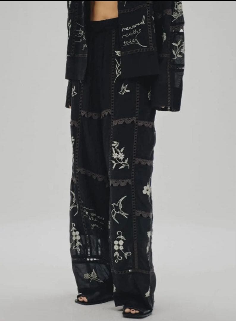 todayful エンブロイダリーパッチワークトラウザーズ