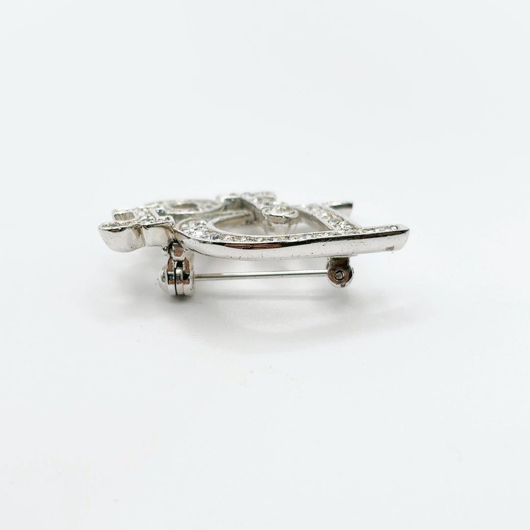 美品✨クリスチャンディオール Diorブローチ ラインストーン ロゴ シルバー