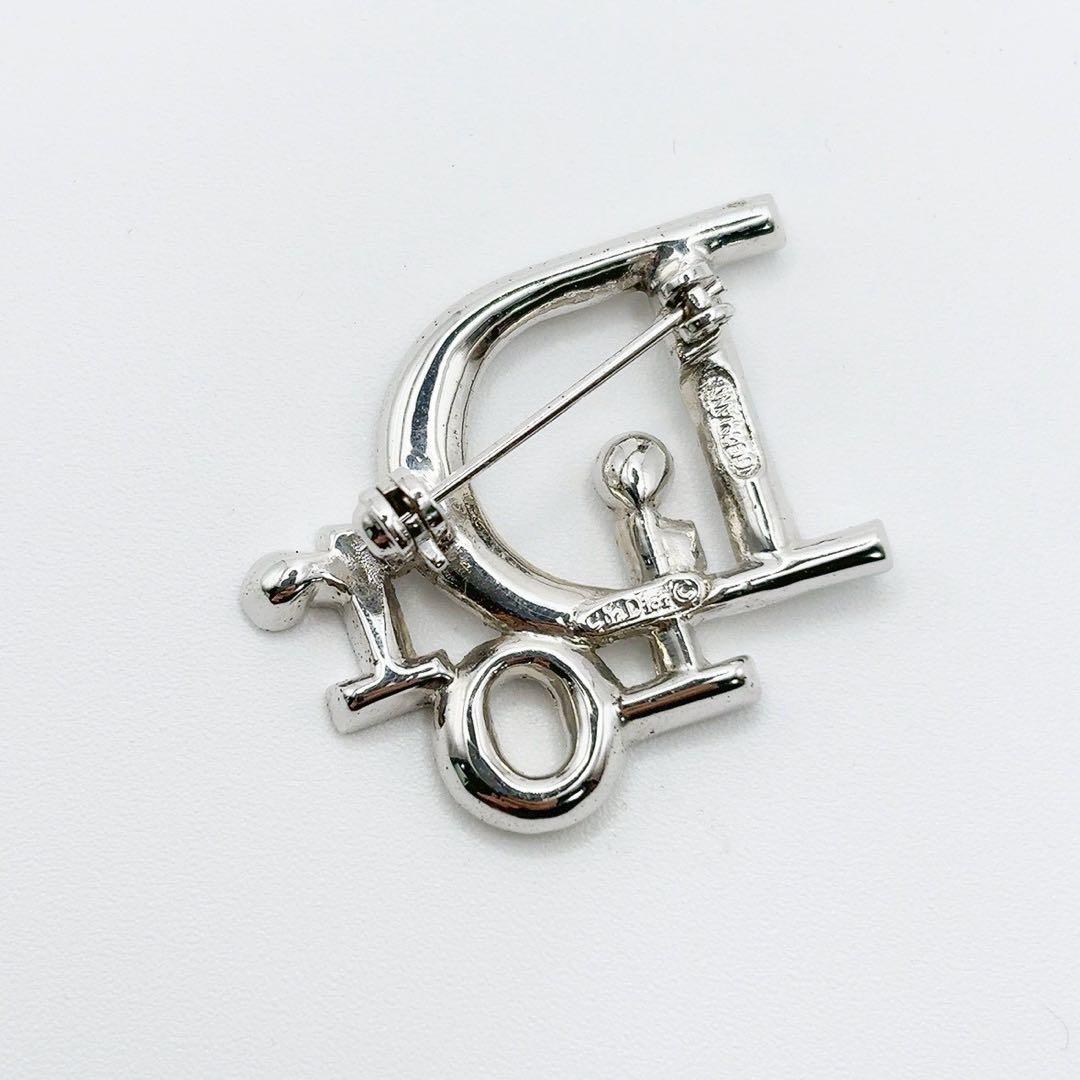 美品✨クリスチャンディオール Diorブローチ ラインストーン ロゴ シルバー