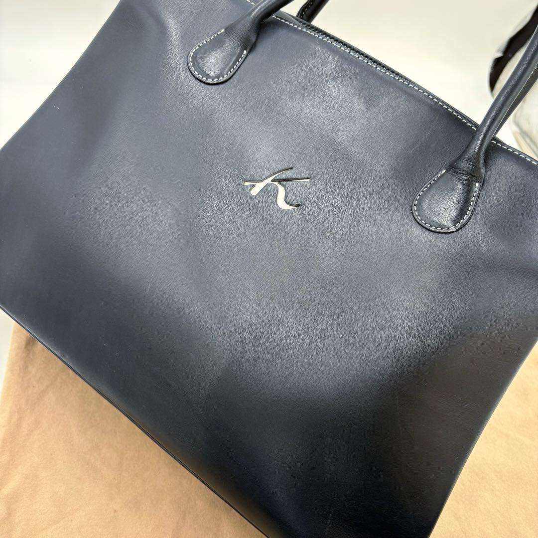 【美品】キタムラ ビジネスバッグ トートバッグ A4収納可 ネイビー 保存袋付