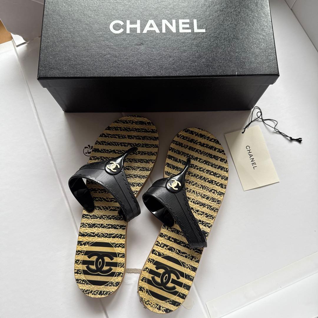CHANEL ビーチサンダル サイズ39 ブラック/ベージュ