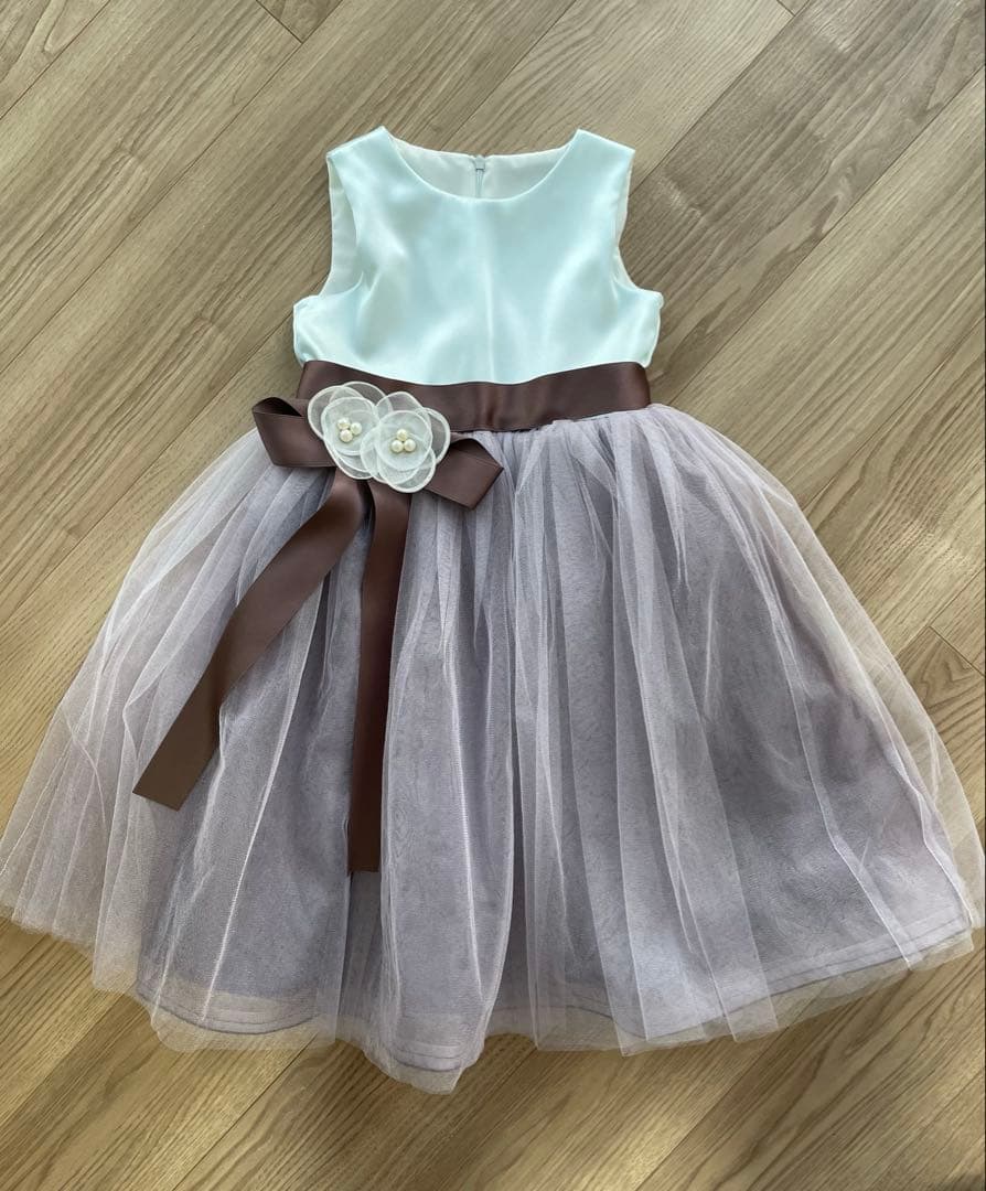 DRESCCO ミント×チャコールグレーフラワーコサージュドレス 125