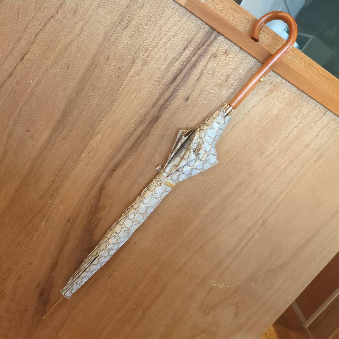 CELINE 長傘 雨傘 マカダム柄 木製ハンドル セリーヌ ゴールド