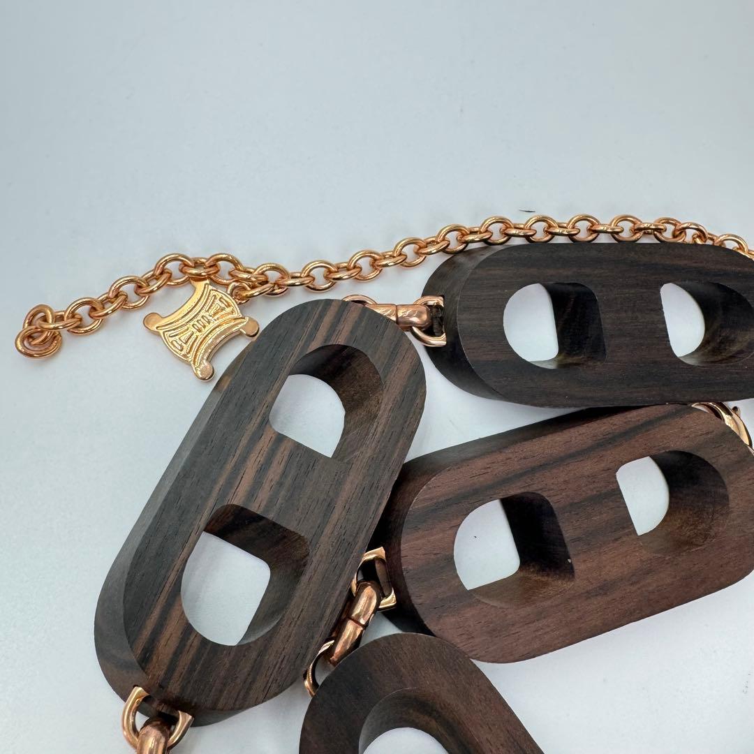 【希少】CELINE チェーンベルト　ウッド　ゴールド　マカダム　ロゴ