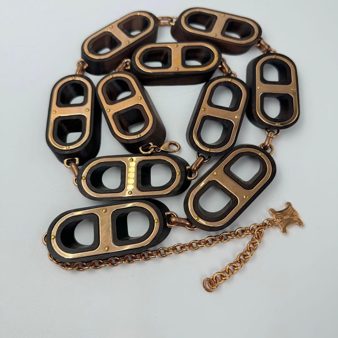 【希少】CELINE チェーンベルト　ウッド　ゴールド　マカダム　ロゴ