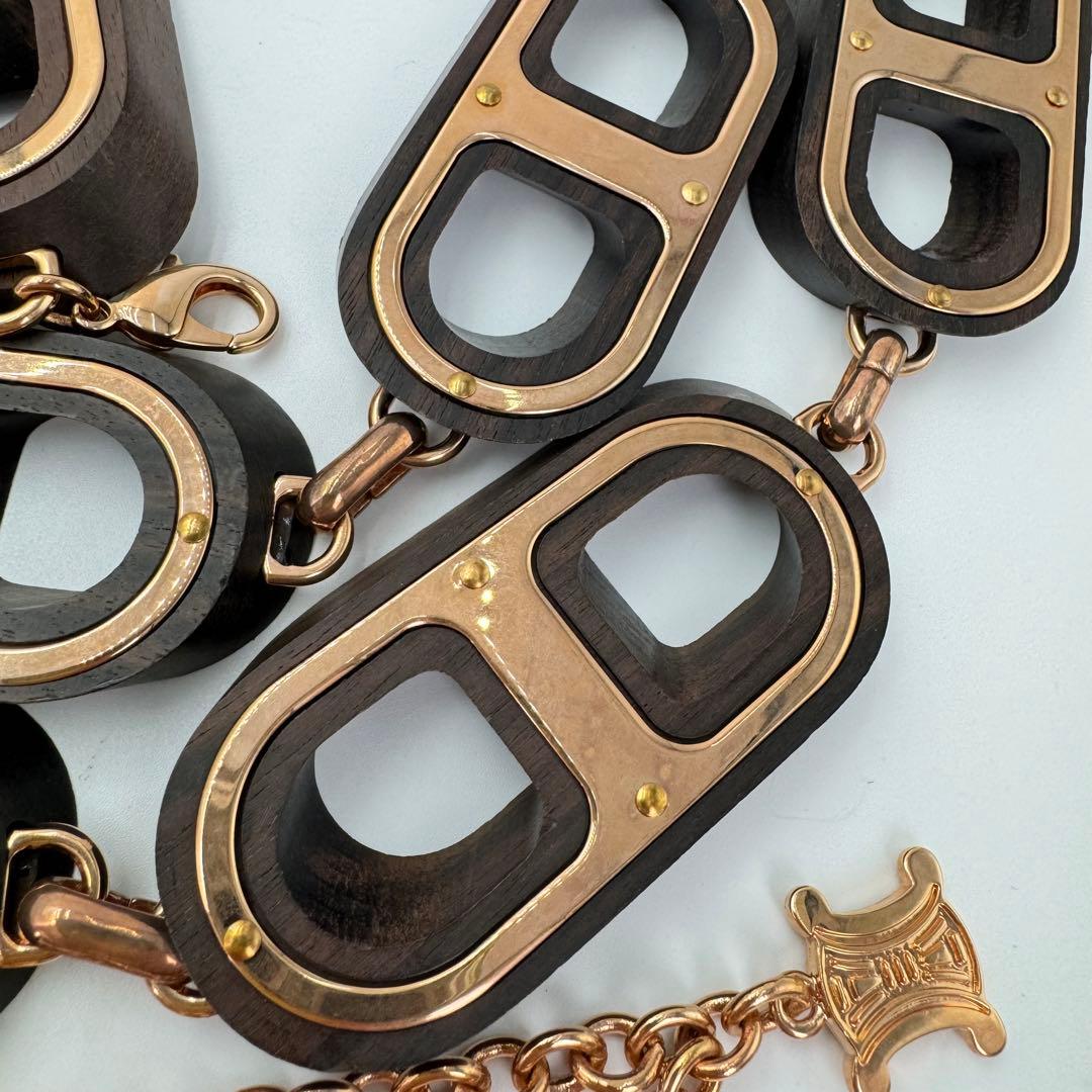 【希少】CELINE チェーンベルト　ウッド　ゴールド　マカダム　ロゴ