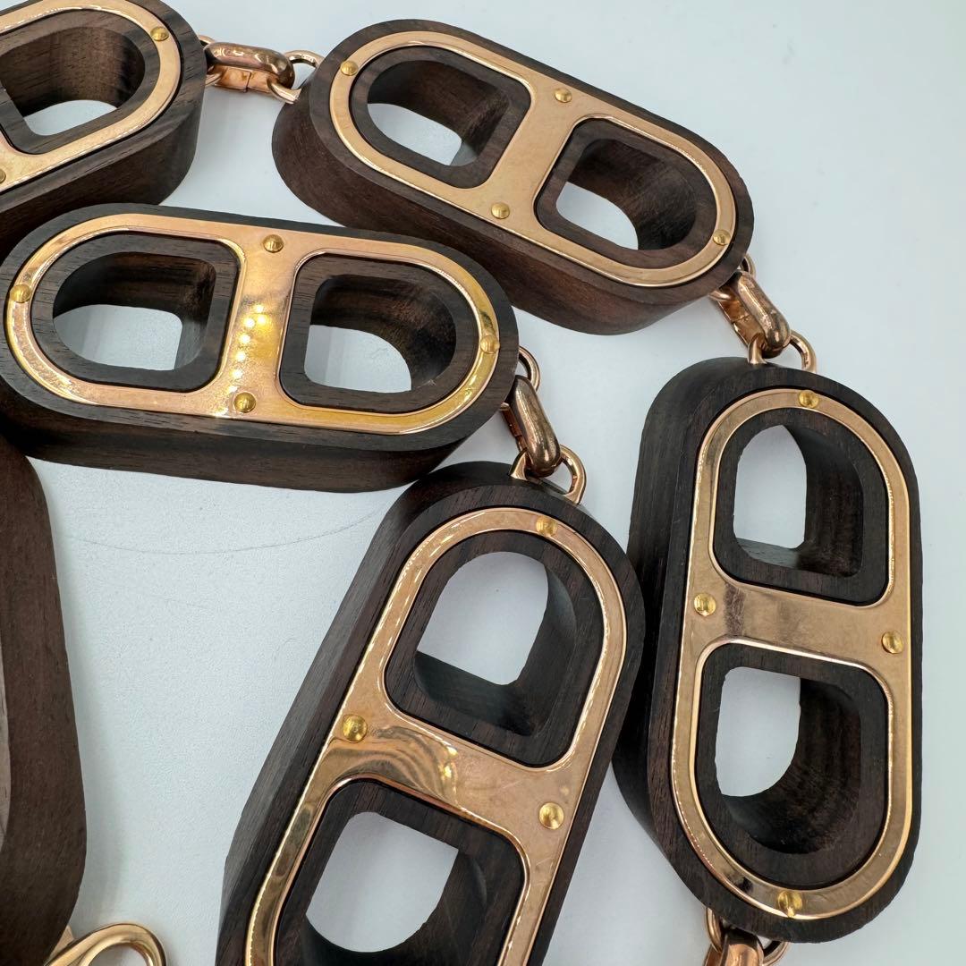 【希少】CELINE チェーンベルト　ウッド　ゴールド　マカダム　ロゴ