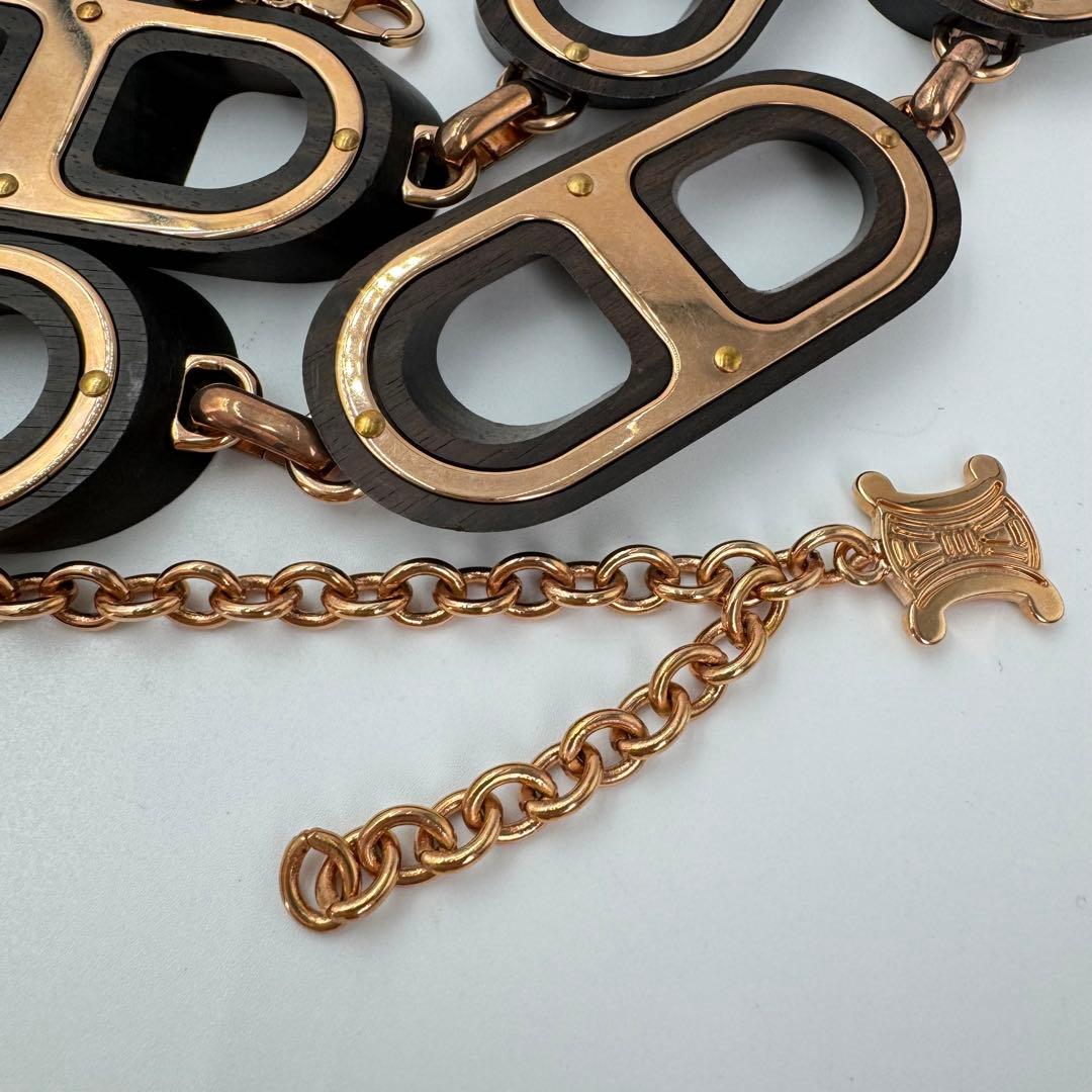 【希少】CELINE チェーンベルト　ウッド　ゴールド　マカダム　ロゴ